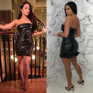 Femme Luxe Womens Black Ruffle Strapless Bodycon Mini Dress -‎ Brody